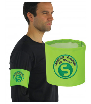 BRASSARD VERT FLUO 10CM + SST Sauveteur Secouriste du Travail
